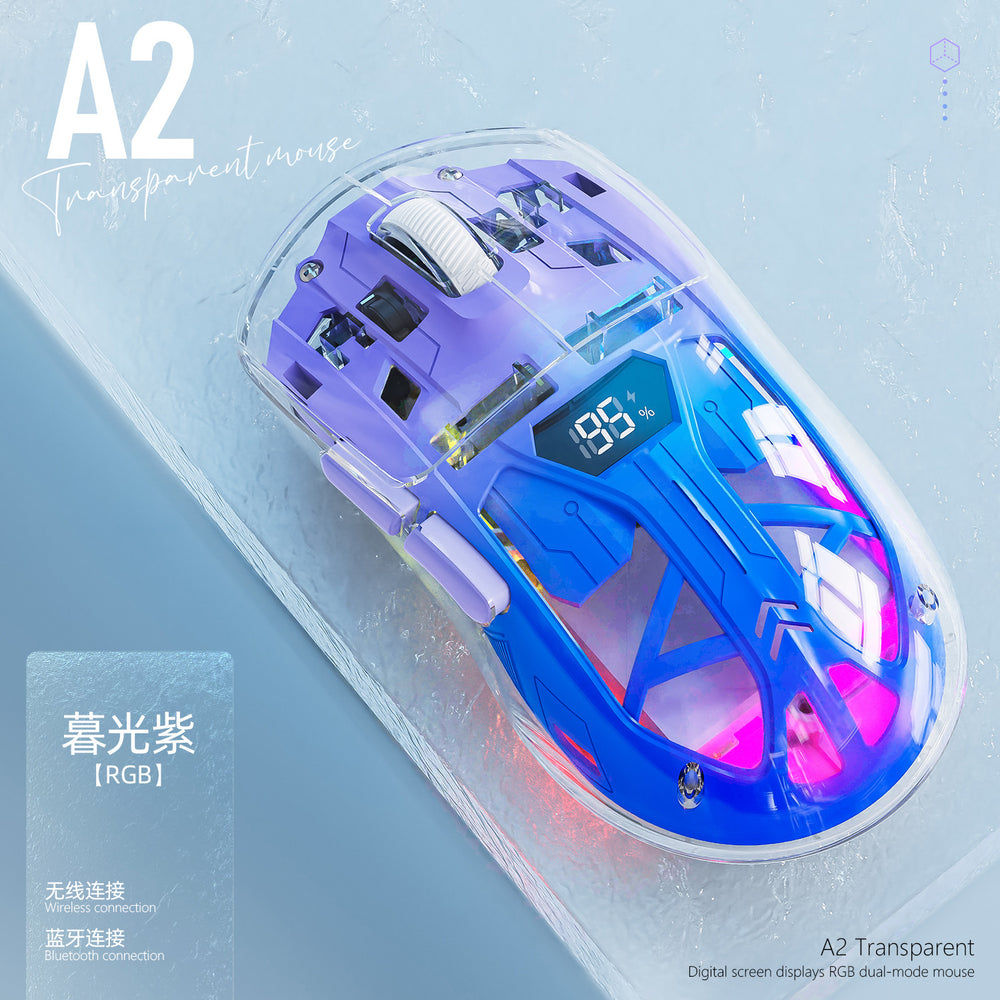 Free wolf a2 dual-mode mouse - rgb illuminated 2.4g wireless bluetooth transparent gaming & office mouse