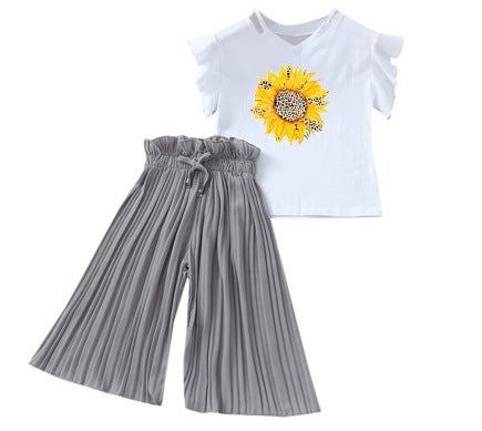 summer new arrivals: girls' letter print flutter sleeve top & wide-leg pants two-piece set (sizes 4-14y)