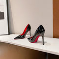 2024 spring new arrival: red sole rhinestone "queen bee" stiletto heels - black pointed-toe patent leather pumps, effortlessly chic and confident