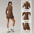 European and american zipper long sleeve bodysuit fitness activewear sexy tight peach butt yoga suit women dlt003