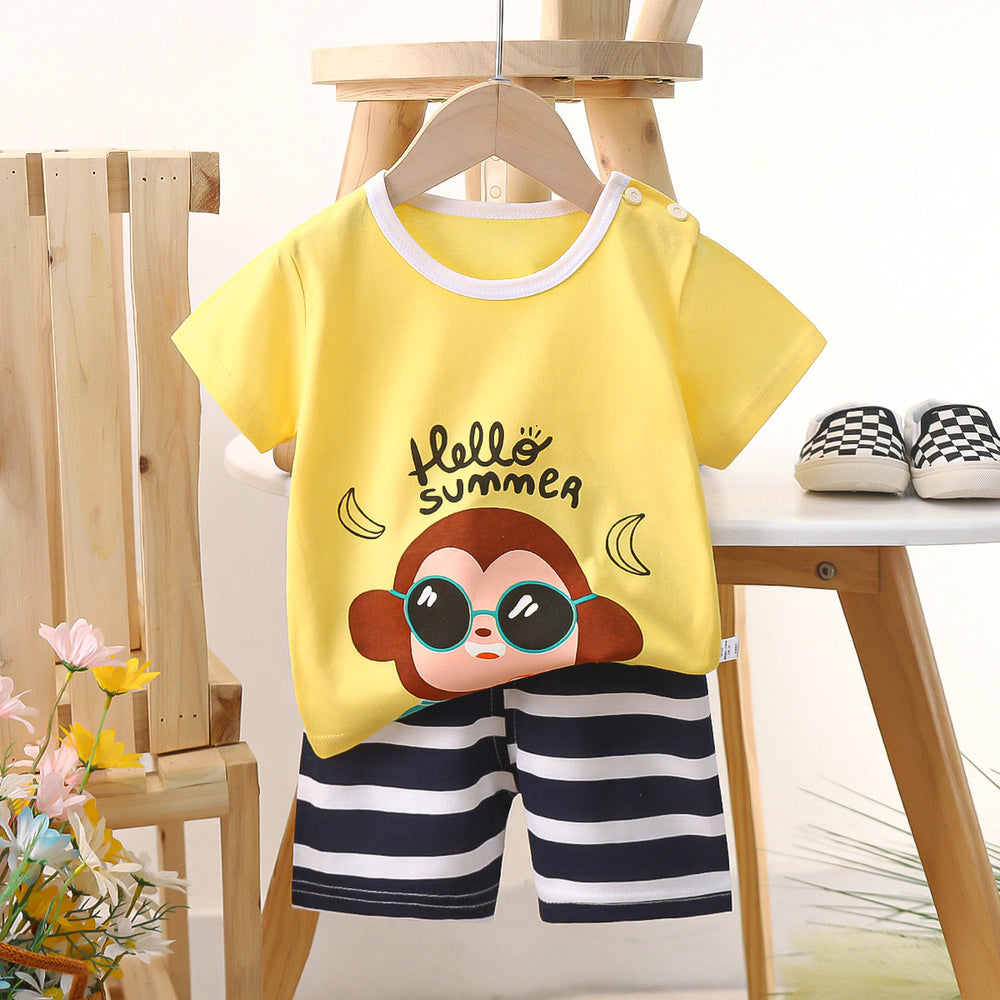 Kids' short-sleeve set: 100% cotton boys' t-shirt & baby summer outfit - girls' shorts, infant clothing, wholesale summer apparel