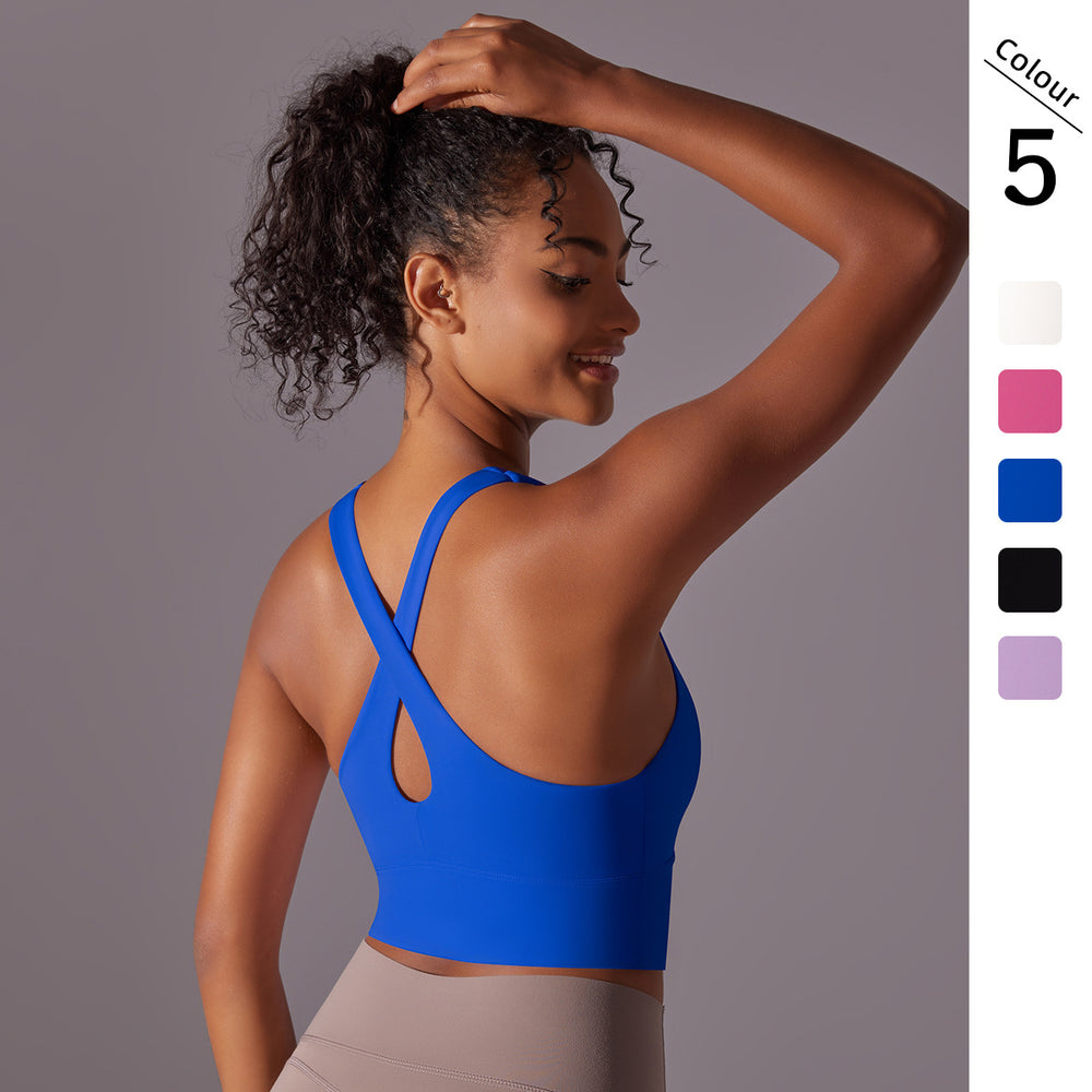 Fashion nude pure color seamless one-piece cup vest cross back yoga bra running fitness sports intimates women