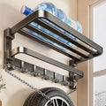 Gun gray towel rack space aluminum toilet towel rack bathroom double foldable bathroom storage rack punch-free wall hanging