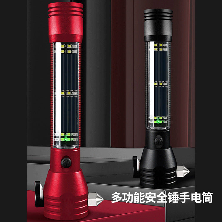Cross-border solar vehicle safety hammer fire emergency, multi-functional T6 strong light flashlight LED work light generation
