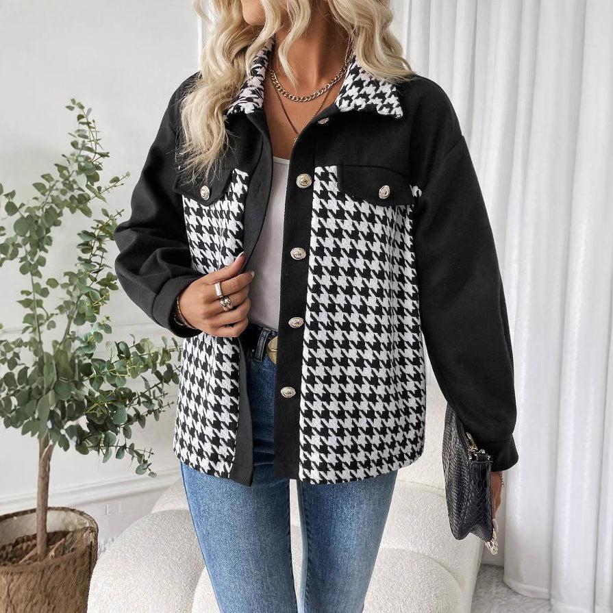 European and american cross-border e-commerce  autumn fashionable elegant versatile color block lapel women's jacket