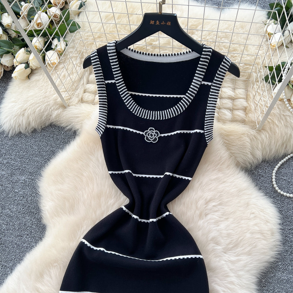 Dopamine pure desire style stripesknitting sleeveless dress women's summer silmslimming look street stunning chic long skirt