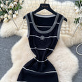 Dopamine pure desire style stripesknitting sleeveless dress women's summer silmslimming look street stunning chic long skirt