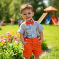 New arrivals: cross-border japanese & korean style boys' outfit - short-sleeve plaid shirt, overalls, and bow tie gentleman's suit
