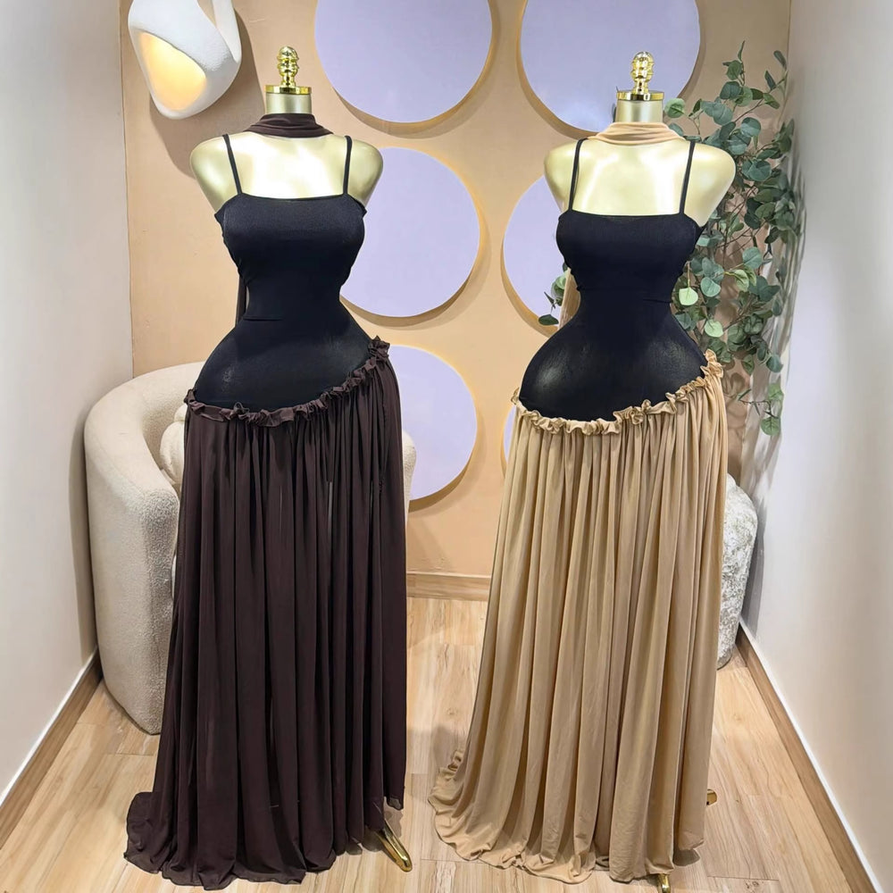 Fashion cross-border women's clothing  summer new sexyeleganttube top fungus edge pleated long suspender dress