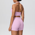 New arrivalnude halter back high waist hip pocketshorts yoga wear tight sports suit running fitness wear
