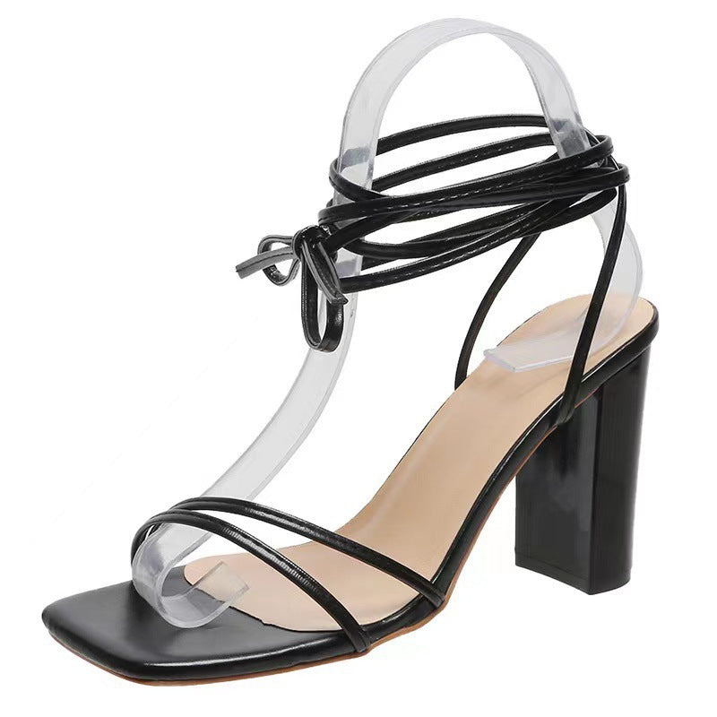 2023 summer plus size women's foreign trade shoes sexy square toe strappy stiletto heel cross strap sandals - cross-border e-commerce