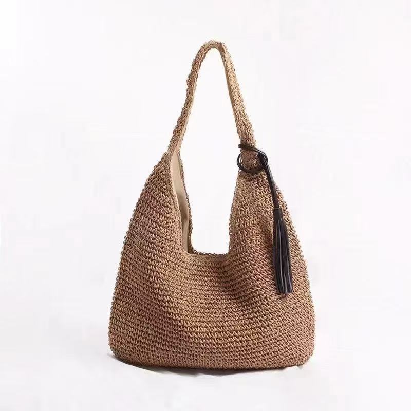 Mori Lazy Wind Woven Bag Stylish and Simple Shoulder Bag Handmade Woven Bag Casual Versatile Large Capacity Beach Bag
