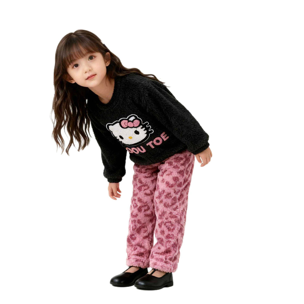 【matching family set】autumn/winter girls' leopard print half-fleece pajamas - new styles for older girls, wholesale winter home wear