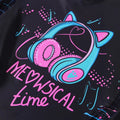 Girls' t-shirt and shorts set, featuring a trendy headphone graphic and letter print in a vibrant, european-inspired hip-hop style