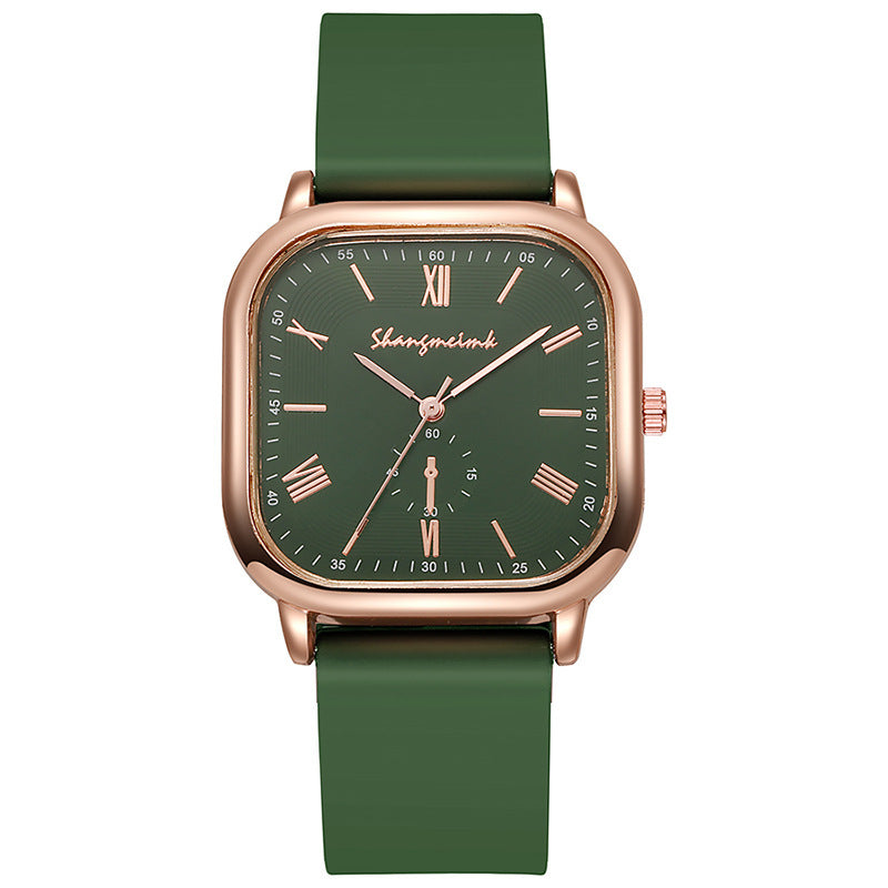 vintage style rose gold square roman scale silicone strap women's quartz watch factory direct sales wholesale