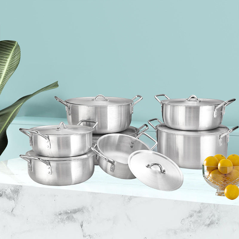 Aluminum pot aluminum sanding pot 6-piece suit pot uncoated pot south american african double-ear soup pot factory direct sales pot