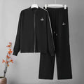 cross-border autumn/winter new arrival: casual crewneck long sleeve zip-up knit top + drawstring pants two-piece set