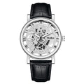 New men's watch - transparent case, skeleton design, simulated mechanical movement - men's leather strap quartz wristwatch - in stock, wholesale available