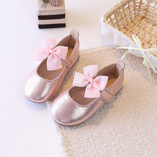 girls' shiny bow princess shoes - spring/autumn soft sole baby first walker single shoes - little girl's velcro mary janes