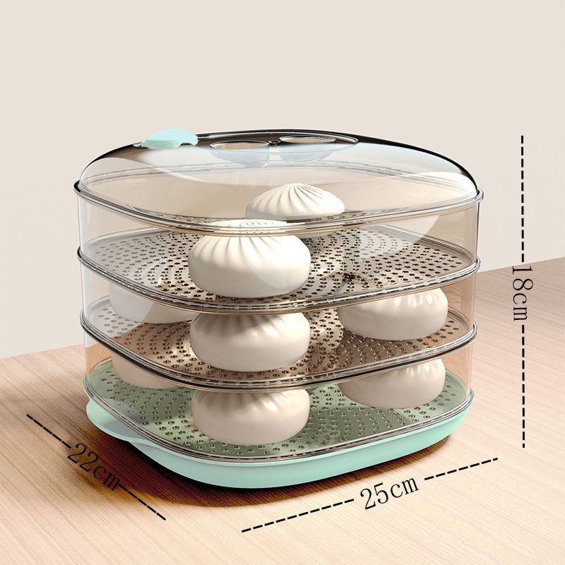 Microwave-safe steaming container - food-grade transparent steamer for hot steamed buns, multi-purpose hot dish keeper with lid for home use