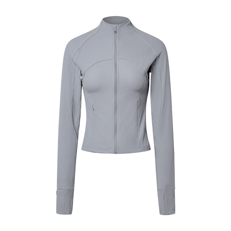 Vertical rib 2.0 high elastic tight moisture-absorbing yoga outwear sports running zipper shortjacketdaw006