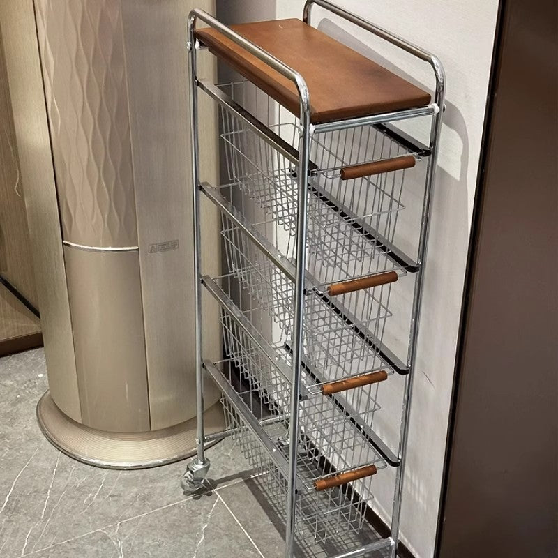 Narrow gap cart - minimalist, light luxury floor storage rack - living room snack organizer - ultra-slim, movable storage for tight spaces