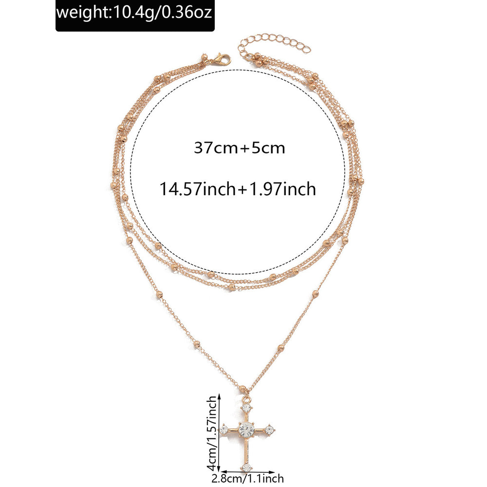 Wholesale diamond-encrusted choker necklace, european and american style cross-border sweater chain, alloy necklace for women, multi-layered wearing, cross pendant necklace