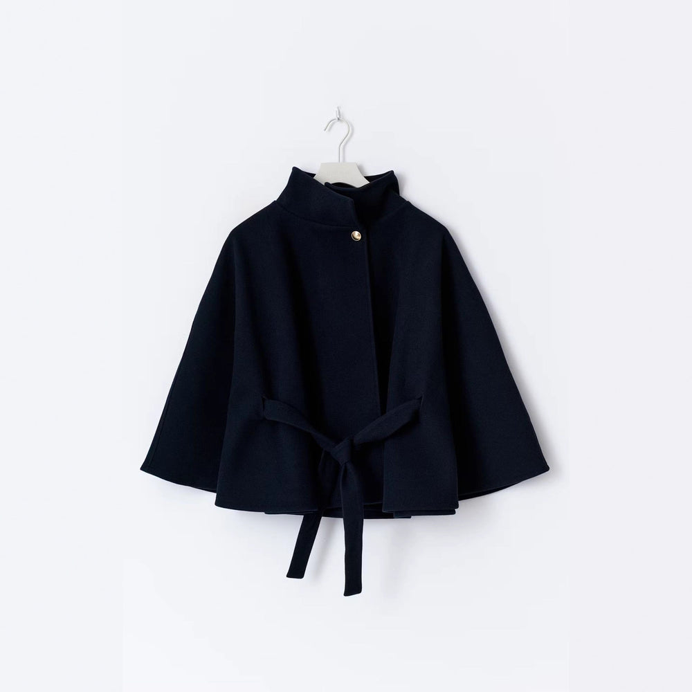 Ready-to-ship  european and american new autumn/winter long-sleeved wool blend shawl coat with tie closure