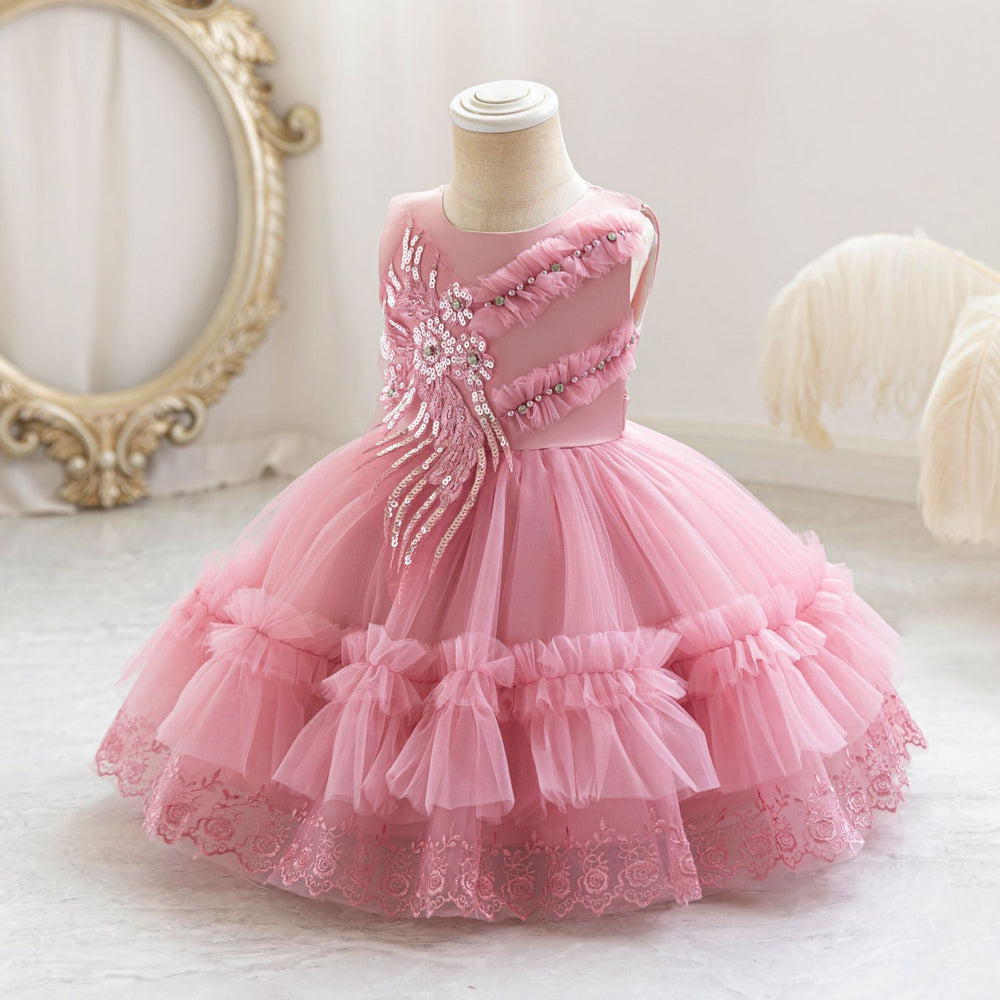 Ready-to-ship new children's formal dress - tulle cake sequin princess dress for baby girls' first birthday - girl dress