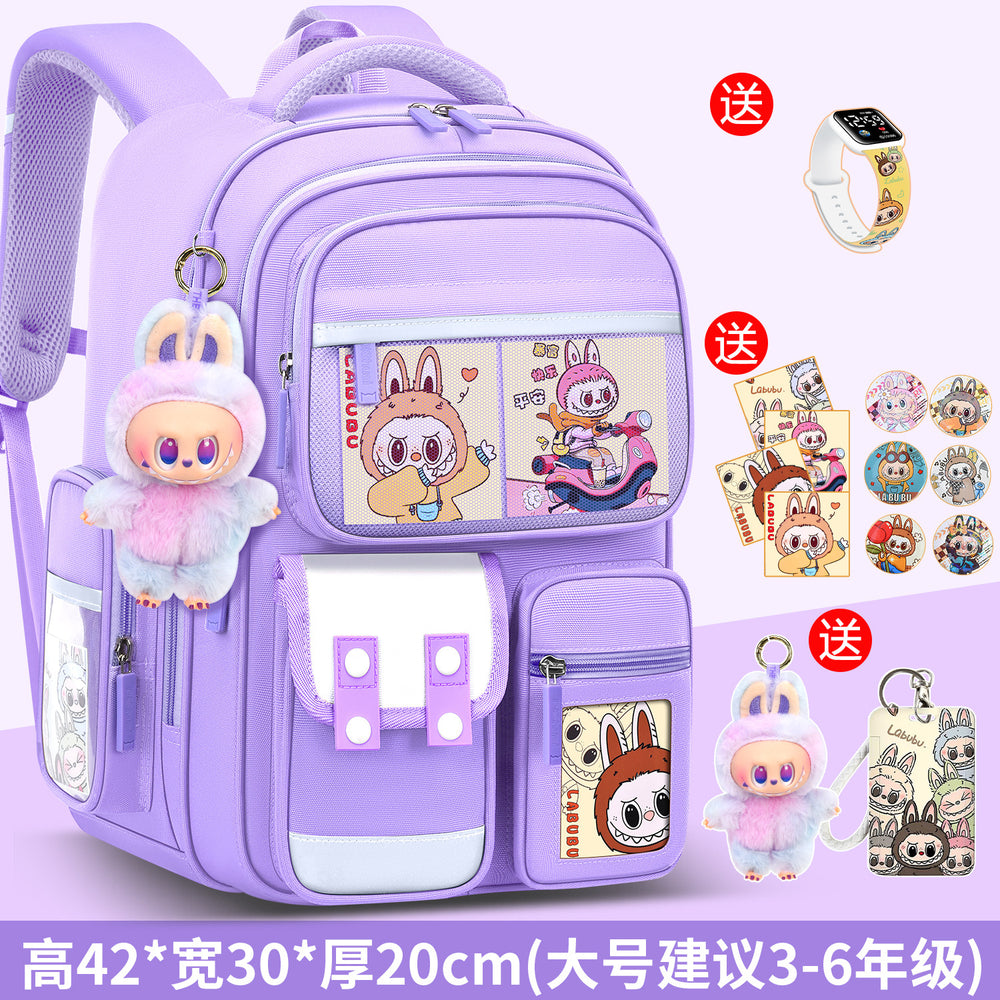 2026 new labubu backpack for girls, elementary school students grades 1-6, boys' lightweight kids' backpack, spine protection, and weight reduction