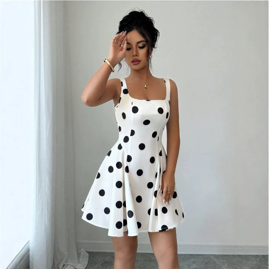 cross-border fashion summer sexy hot girl polka dot waist slimming lookdress