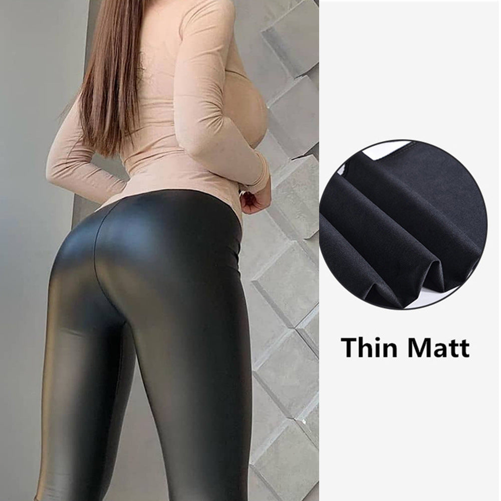 Pu leather pants for women, european and american sexy ins style cross-border hot style, multi-color high waist leather pants for women, bottom pants, shiny tummy control