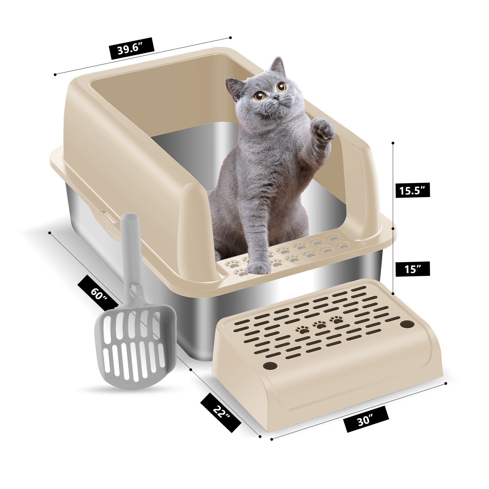 Cat litter box,  stainless steel semi-closed splash-proof cat toilet cat litter box