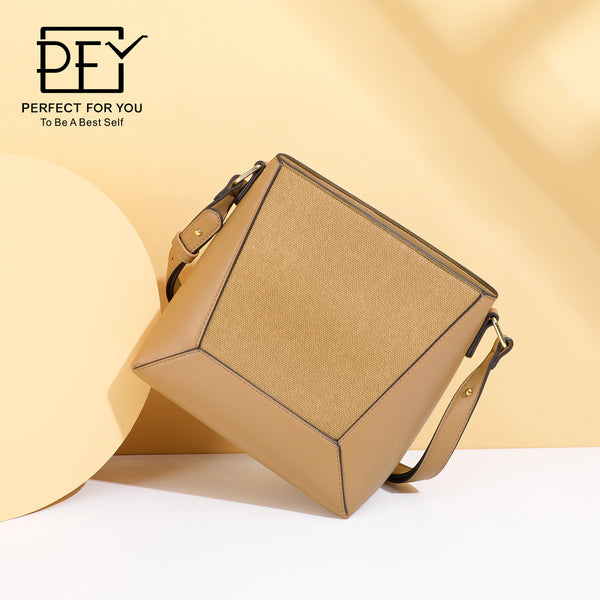 Wesson messenger bag women's bag large-capacity bucket bag fashionable versatile geometric tote bag Korean version pu shoulder bag