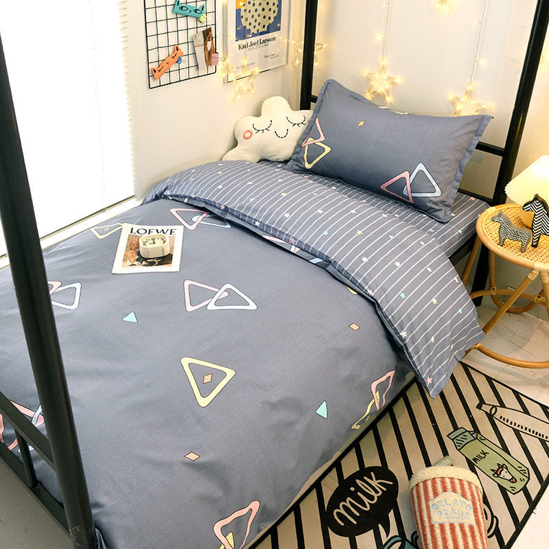 Student dormitory quilt cover three-piece bed sheet pure cotton single bed children's bed quilt cover simple four-season universal 3