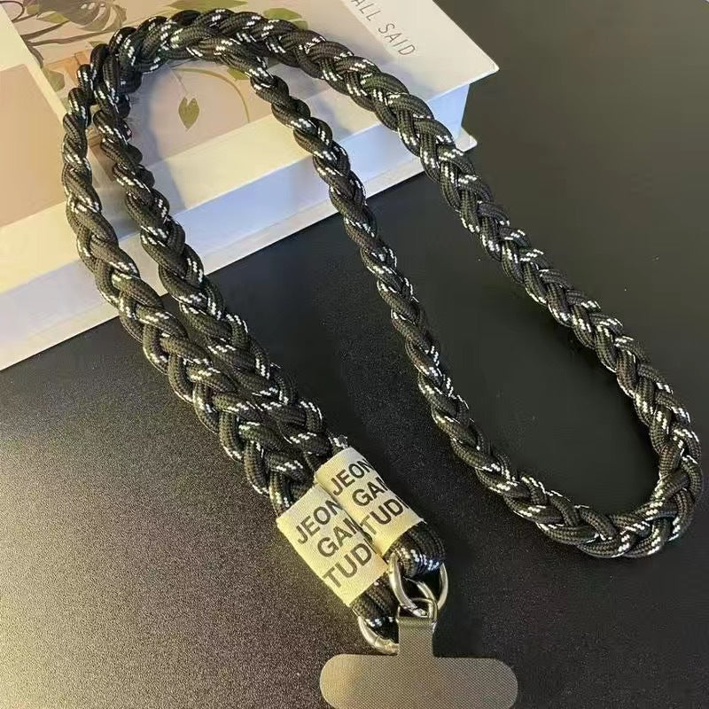 Three-strand braided thickened ponytail long crossbody rope can be carried by men and women outdoor handmade strong cable stitch mobile phone lanyard