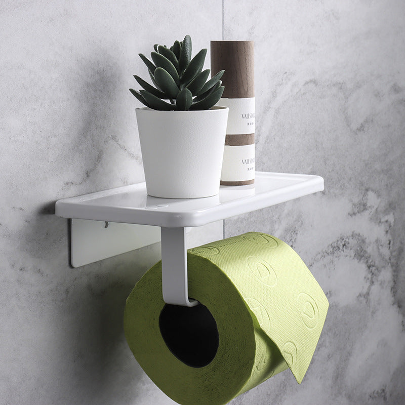 White toilet tissue holder Cross-border non-punching bathroom storage mobile phone rack space aluminum toilet roll holder
