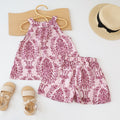 Girls' outfit: cross-border children's clothing,  summer new arrivals, girls' vintage print sleeveless top and shorts two-piece set