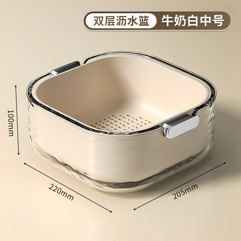 Double-layer vegetable basin suit drain basket kitchen for home plastic fruit washing tray living room coffee table new arrival vegetable basket