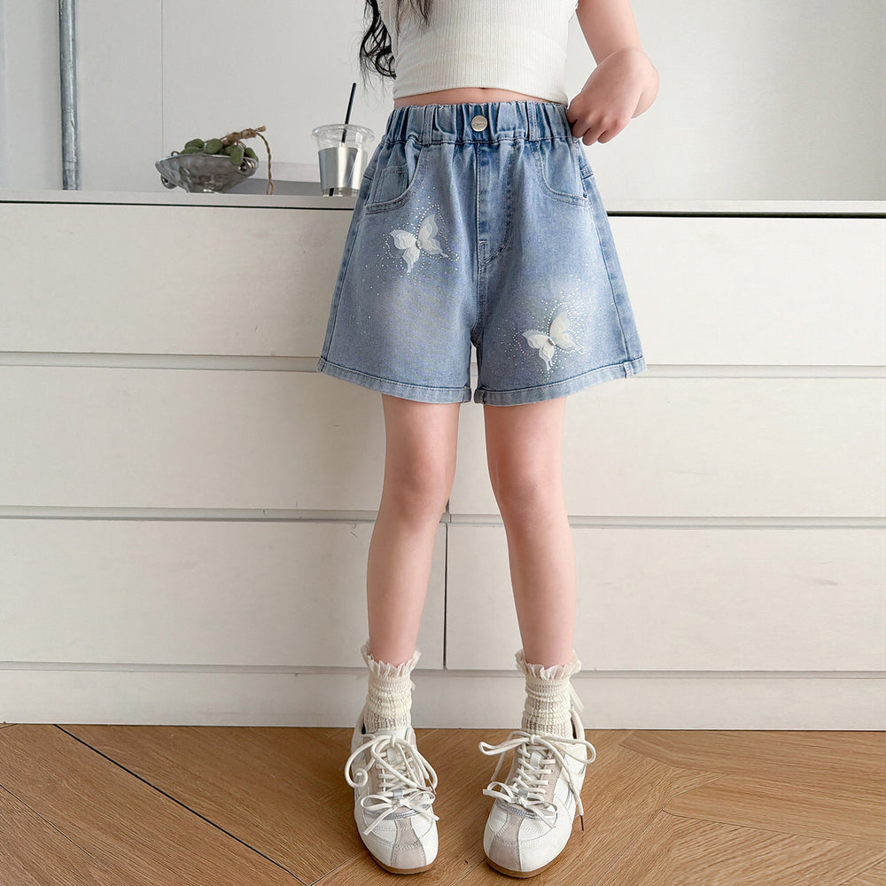 Girl denim shortssummer thin outwear youth summer wear k-stylefashionable foreign style hot diamond summer kids pants