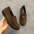 Genuine leather gold coin lazy loafers women's retroelegantwork clothingfall and winternew arrival british square heel small leather shoes thick heel