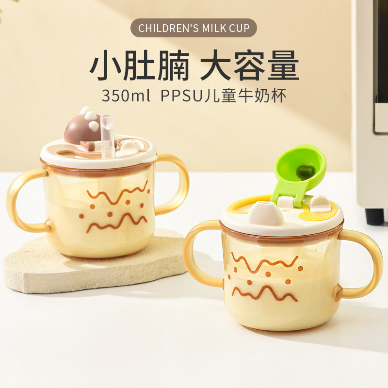 Baby milk cup with measuring scale, direct drinking cup, drop-proof, 3-year-old bottle, children's milk bottle, ppsu learning drinking cup, straw cup