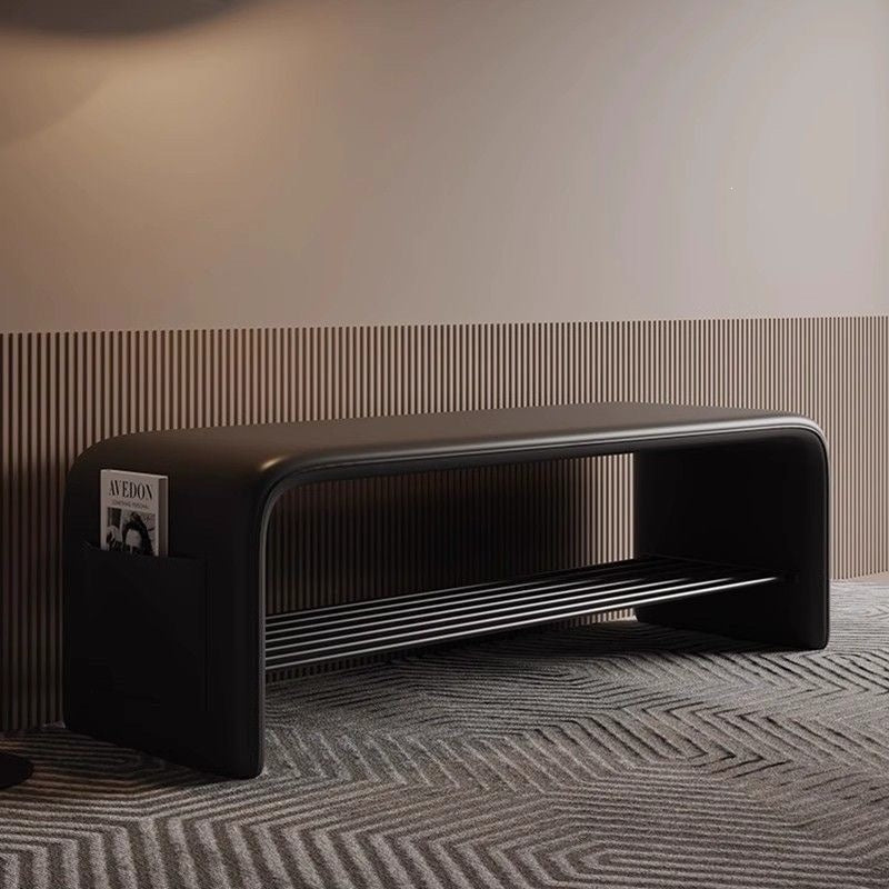 Italian normcore shoe changing stool modern accessible luxury soft bag bench black leather entrance stool for home entrance shoe stool