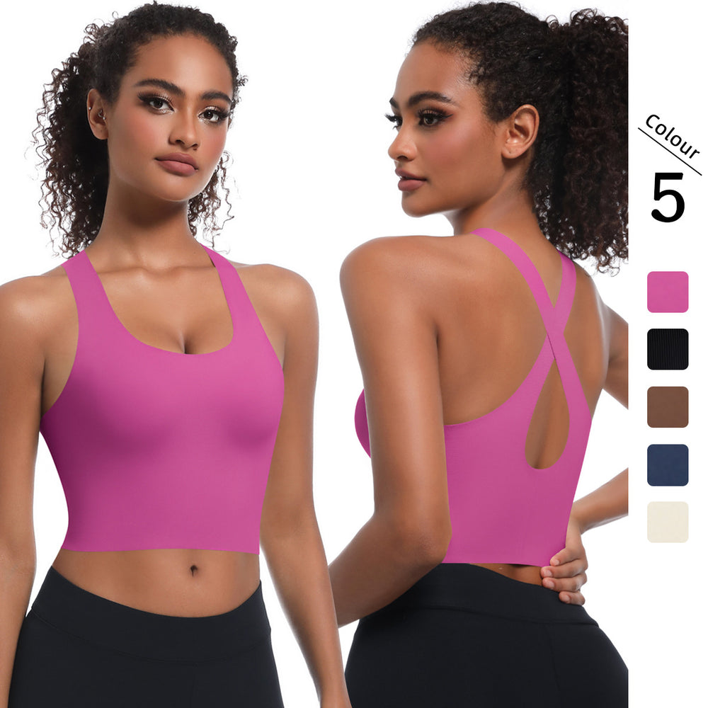 Clearance seamless solid color fitness sports bra running sweat-wicking breathable double-layer anti-show yoga backless yoga top for women