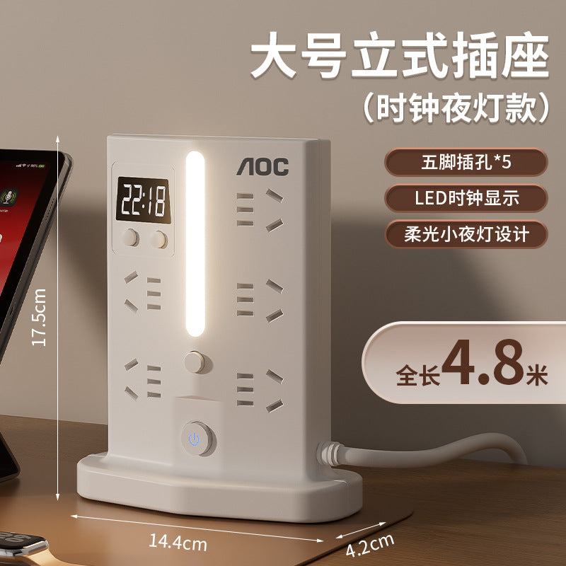Chuangya vertical socket with usb lightning protection and surge protection socket independent night light digital clock original socket