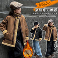 Girls' warm, loose-fit outerwear: new  autumn/winter collection - vintage motorcycle jacket, fleece-lined, extra thick jacket coat