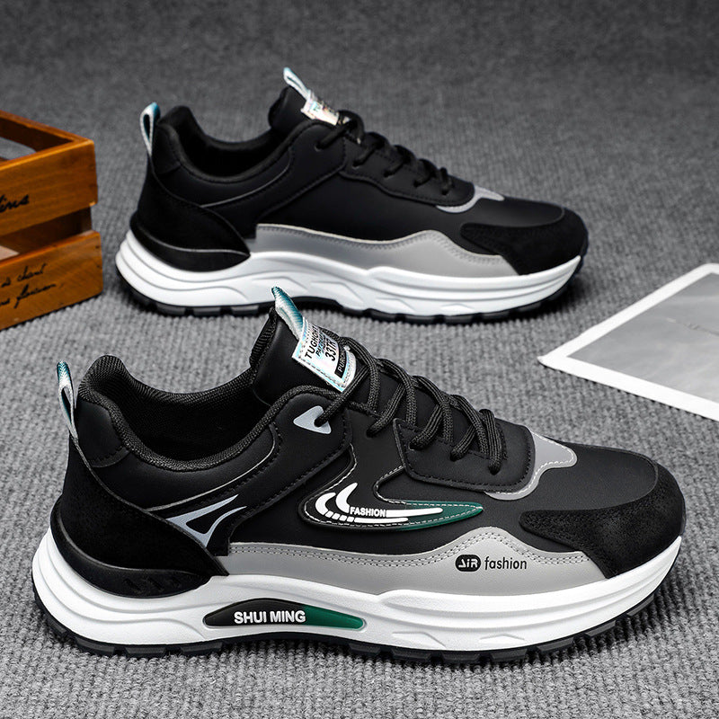 Men's spring 2026 new leather waterproof casual running sneakers - trendy men's fashion dad shoes