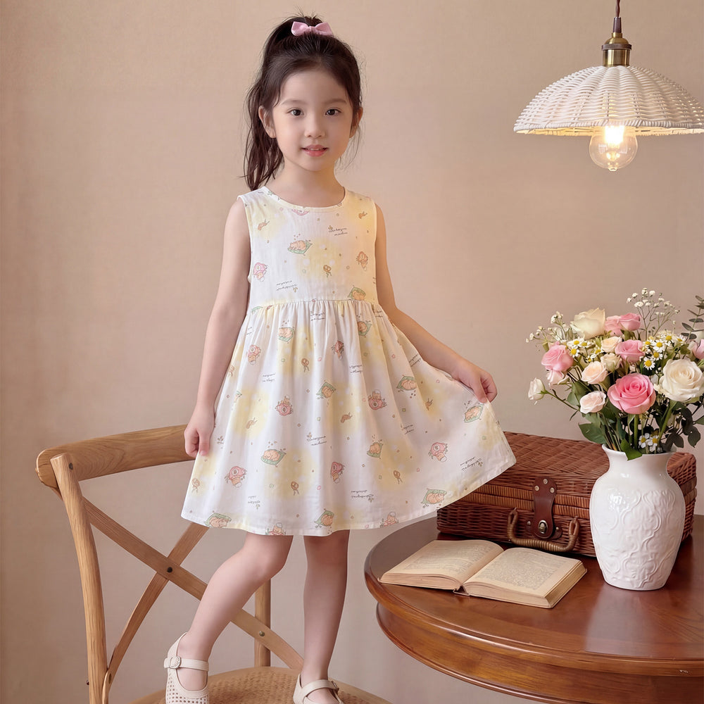 New girls' summer floral cotton silk dress - baby girl casual sweet style princess dress - stylish and trendy children's clothing