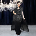 C7292 cross-border   fashion women's sexy rhinestone bodycon sheer cape dress