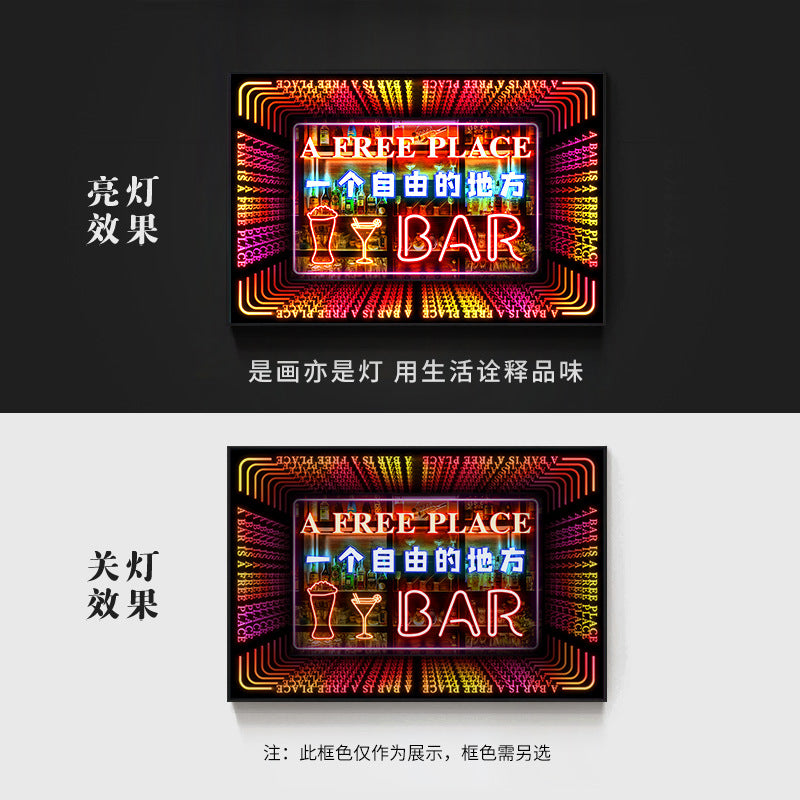 Bar wall decoration painting clear led neon lights luminous characters hanging paintings BBQ shop KTV box pub with lights painting